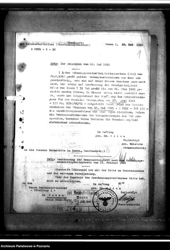 Obraz 5 z jednostki "Anerkennung der Gemeinnützigkeit der "Posener Heimstätte""