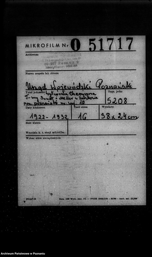 Obraz 2 z jednostki "Wytwórnia Chemiczna Firmy Donat i Meller w Źabikowie powiat poznański nr woj. 10"