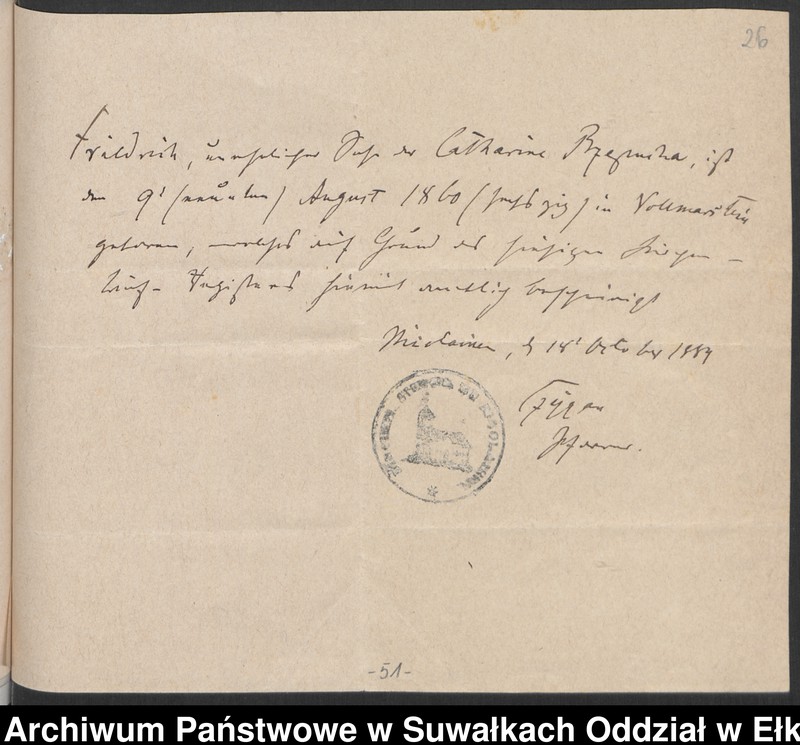image.from.unit.number "Heiraths-Haupt-Register des Königlich Preussischen Standes-Amtes Forstrevier Nicolaiken Kreis Sensburg für das Jahr 1882[do 1884]"