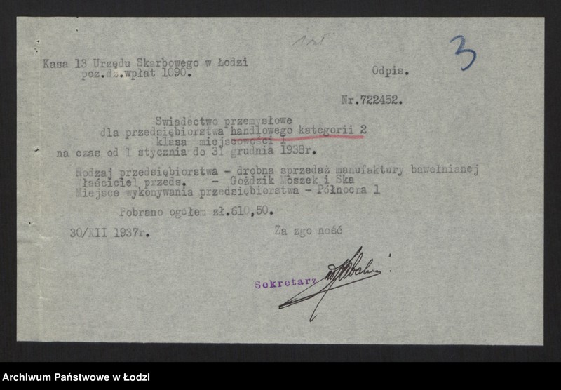 Obraz 5 z jednostki "Mojżesz Goździk, Beniamin Goździk, Abram Jakub Goździk, Mendel Wolf Cytner- sprzedaż manufaktury"