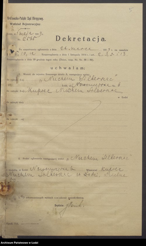 Obraz 7 z jednostki "Nuchem Silberszac- sprzedaż towarów manufakturowych"