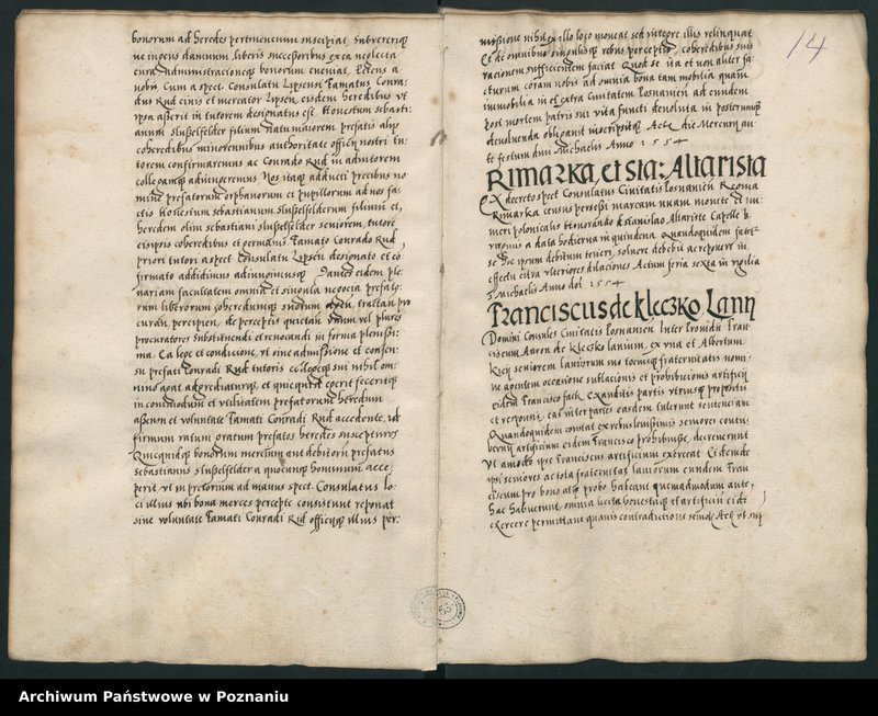 Obraz 16 z jednostki "Liber actorum civilium Posnaniensium incipitur ab feria tertia ante festum s.Mathei evangeliste anni domini 1554 usque ad annum 1556 ... sub B.W. notario."
