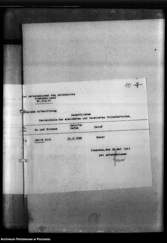 Obraz 14 z jednostki "Kreis Jarotschin (Jarocin). Zgłoszenia zmarłych i zaginionych miejscowych Niemców w 1939 roku"