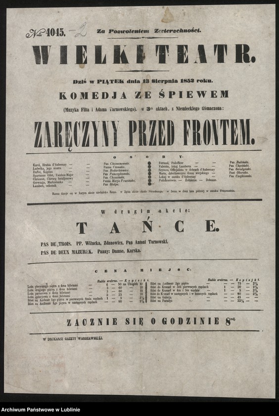 Obraz 2 z kolekcji "Zapraszamy na nadzwyczajne widowisko... XIX-wieczne afisze teatralne111"