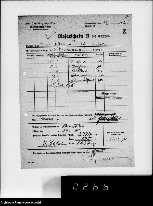 Obraz 15 z jednostki "Lebensmitteleinkauf. Aufträge, [Lieferscheinen und Rechnungen] 19781-19830 [Dostawa artykułów pierwszej potrzeby do Getta]"