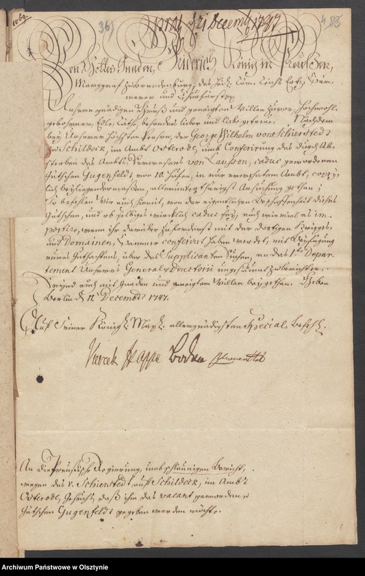 image.from.unit.number "In S. [Sachen] George Wilhelm von Schierstaedt auff Schildeck [Szyldak] wegen des Güttchens Gugenfeldt [Smolonek]"