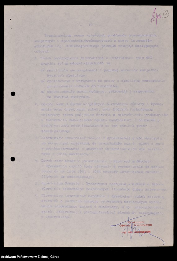 image.from.unit.number "Protokóły z posiedzeń Komisji Wychowania i Oświaty Wojewódzkiej Rady Narodowej w Zielonej Górze; Nr 18 - 24"