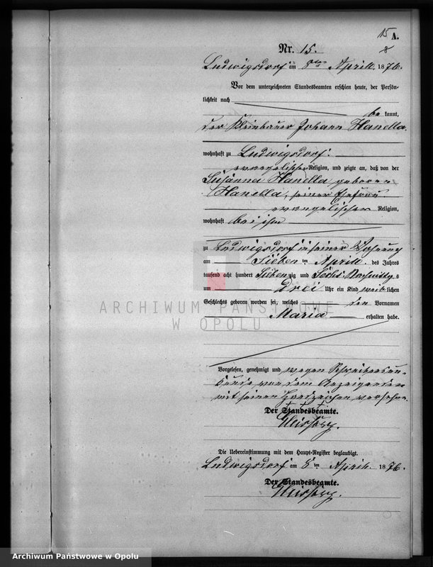 image.from.unit.number "Geburts-Neben-Register Standesamts Ludwigsdorf pro 1876"