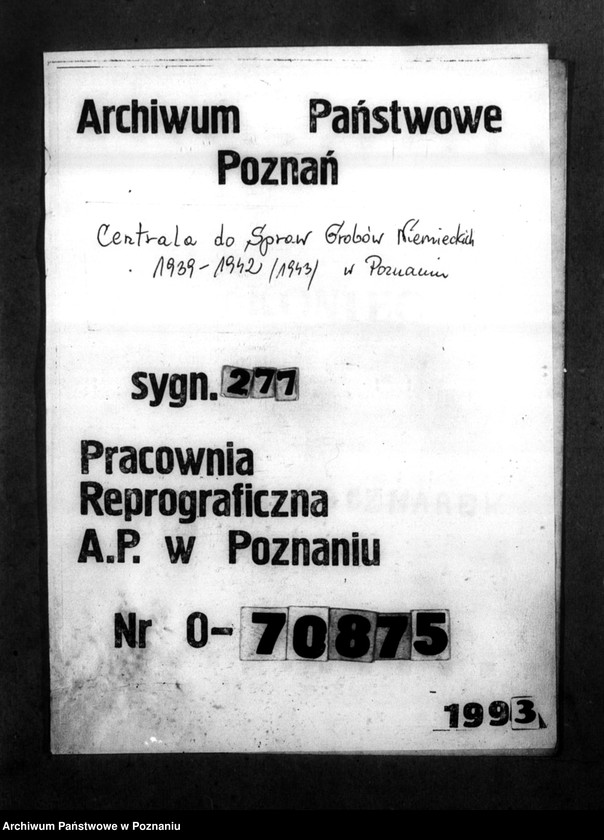 Obraz 1 z jednostki "Korespondencja w sprawie miejscowych Niemców z Wielkopolski i Śląska, którzy zginęli w 1939 roku"