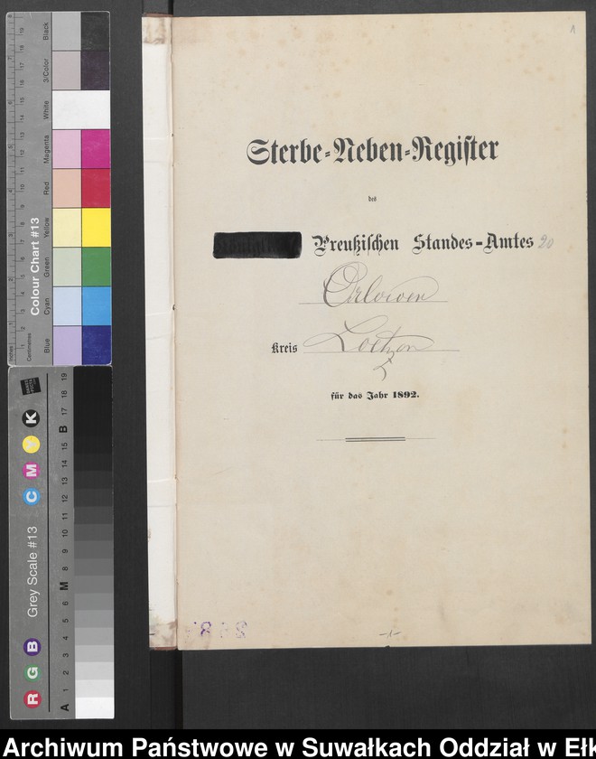 image.from.unit.number "Sterbe-Neben-Register des Preussischen Standes-Amtes Orlowen Kreis Loetzen für das Jahr 1892"
