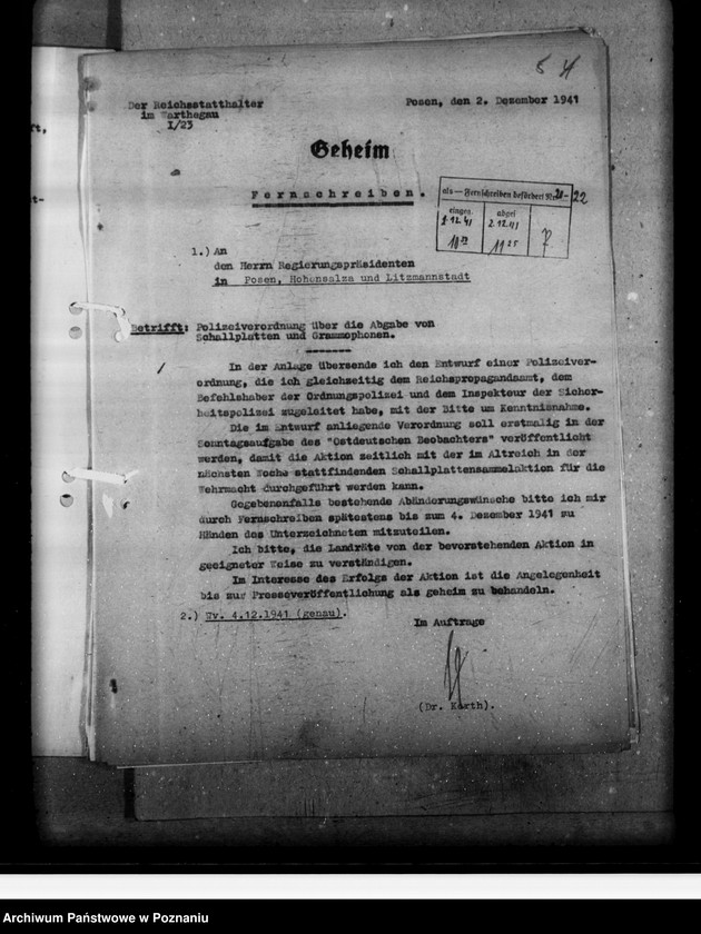 Obraz 9 z jednostki "Polizei verordnung über die Abgabe von Schaltplatten und Gramophonen"