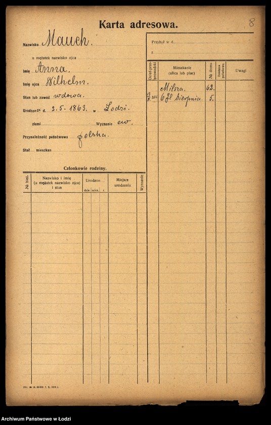 Obraz 10 z jednostki "[Spis ludności Łodzi] Matysek - Mazurenko"