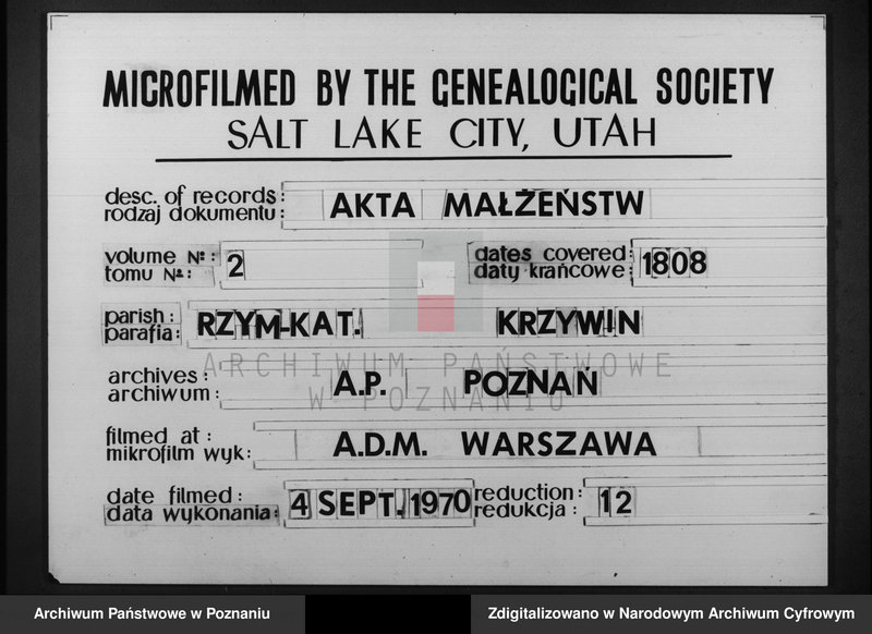 image.from.team "Akta stanu cywilnego Parafii Rzymskokatolickiej Krzywiń (pow. kościański)"