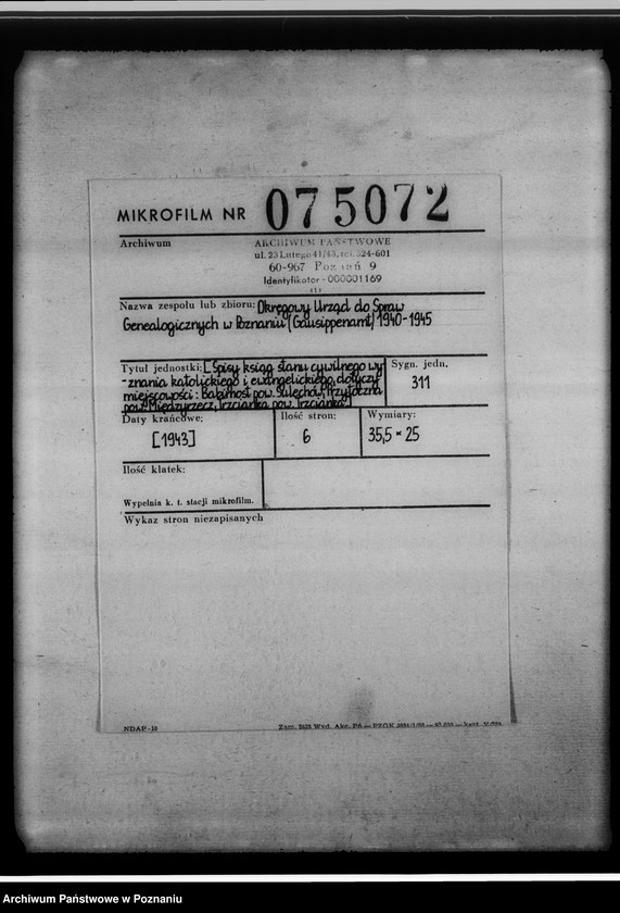 Obraz 2 z jednostki "[Spisy ksiąg stanu cywilnego wyznania katolickiego i ewangelickiego, dotyczy miejscowości: Babinost powiat Sulechów, Przytoczna powiat Międzyrzecz, Trzcianka powiat Trzcianka]"