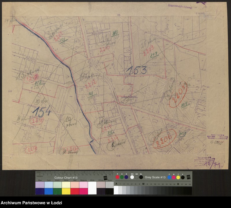 Obraz 1 z jednostki "Plan m. Łodzi 1:2000 z oznaczeniem podziału miasta na obwody i rejony spisowe. Sekcja SW102"