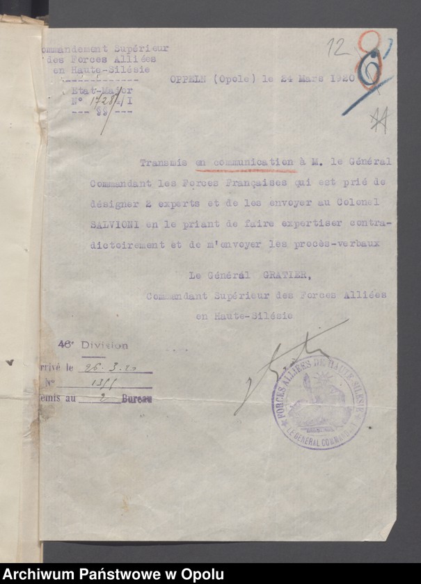 Obraz 13 z jednostki "Reparations civiles-Contentieux /Korespondencja i zarządzenia w sprawie odszkodowań cywilnych - sprawy sporne, wypadki, szkody/ 8.03 - 30.12.1920"