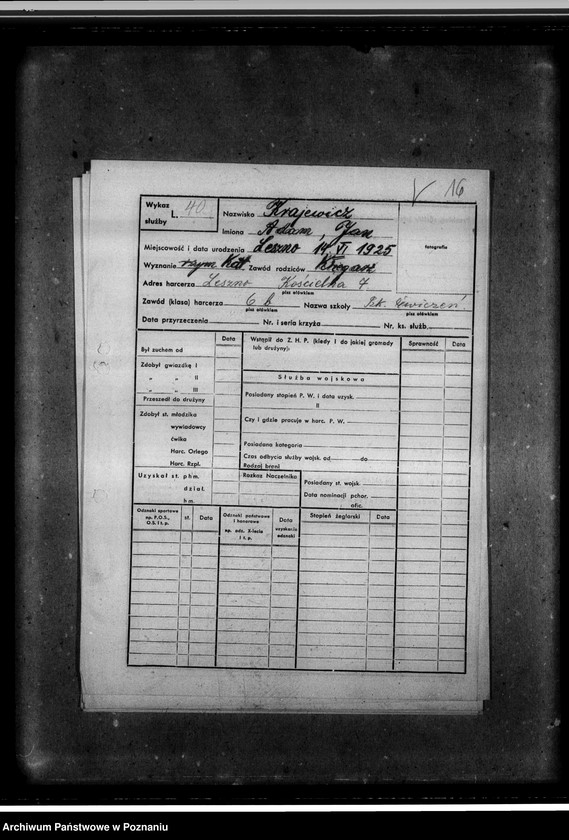 Obraz 20 z jednostki "Karty ewidencyjne harcerzy 5- tej Drużyny Harcerskiej im. Stasia Tarkowskiego"