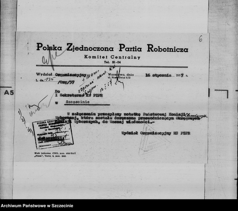 image.from.unit.number "Korespondencja przychodząca i wychodząca do Komitetu Centralnego Polskiej Zjednoczonej Partii Robotniczej"