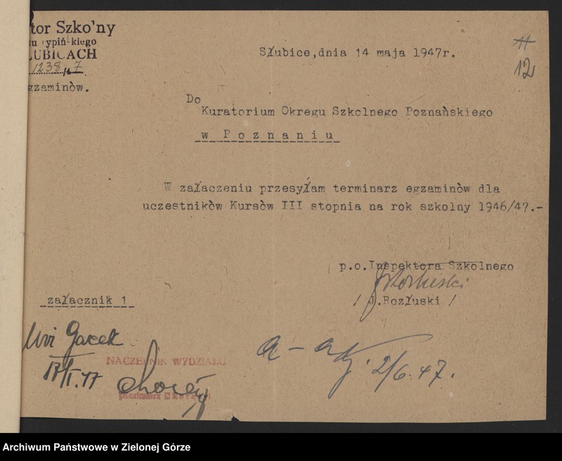 image.from.unit.number "Plany i sprawozdania roczne z pracy Kulturalno-Oświatowej, inspektorów szkolnych w Słubicach, Świebodzinie i Strzelcach Krajeńskich w zakresie oświaty dorosłych"