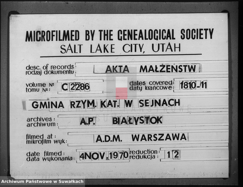 image.from.unit.number "Akta stanu cywilnego zaślubionych w gminie seyneńskiey od 1-go maja 1810 roku"