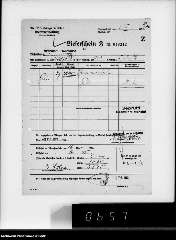 Obraz 17 z jednostki "Lebensmitteleinkauf. Aufträge, [Lieferscheinen und Rechnungen] 17593-17610 [Dostawa ziemniaków do Getta]"
