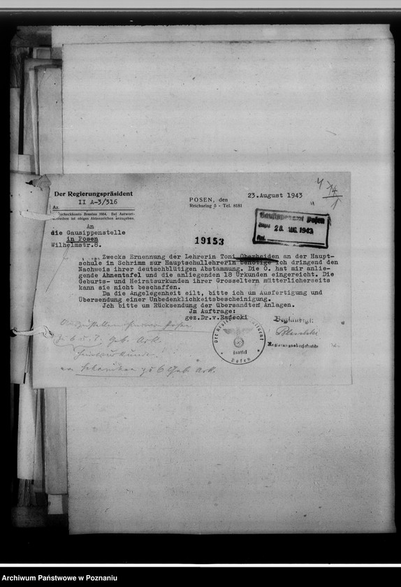 Obraz 9 z jednostki "[Korespondencja w sprawie ustalenia nazwisk, imion, pochodzenia przodków]"