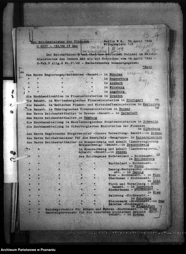 Obraz 20 z jednostki "Allgemeine Bauangelegenheiten der Polizei und Gandarmerie -, der Kriminalpolizei, Gestapo, des SD und SHD und der Technischen Nothilfe"