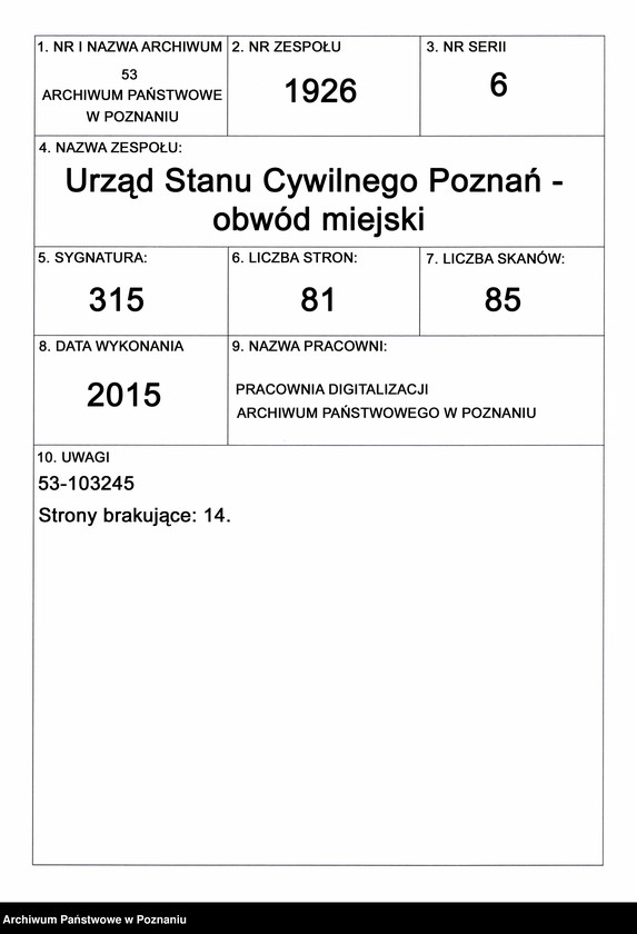 Obraz 1 z jednostki "Spis alfabetyczny małżeństw"