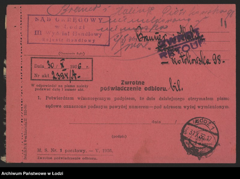 Obraz 13 z jednostki "Lejb Brauner, Ludwik Halwie- sprzedaż towarów łokciowych"