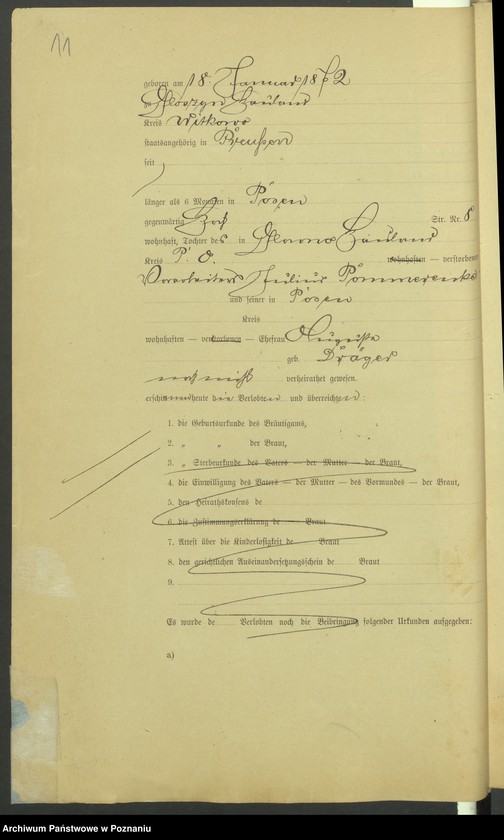 Obraz 13 z jednostki "Die von den Verlobten beigebrachten Urkunden zur Eheschliessung pro 1901. Vol VII"