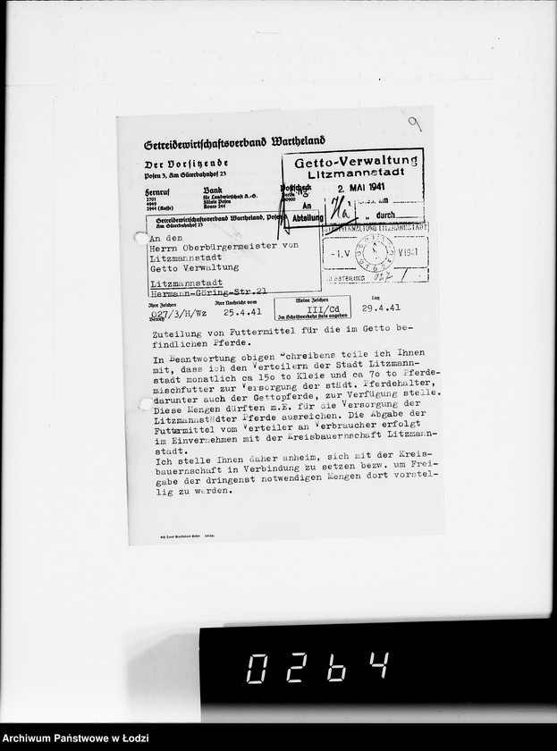 Obraz 13 z jednostki "Zuteilung von Futtermittel für die im Getto befindlichen Pferde."