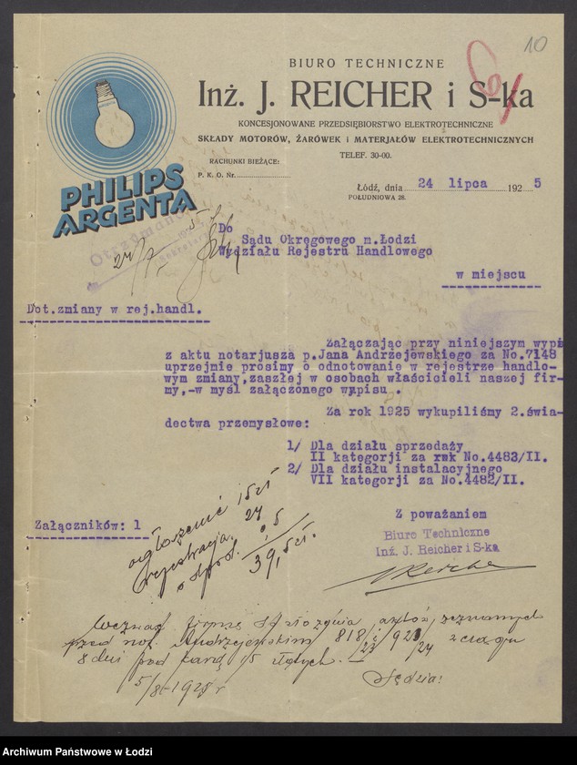 Obraz 12 z jednostki "Inż. Jakób Reicher i S-ka- Biuro Elektrotechniczne"
