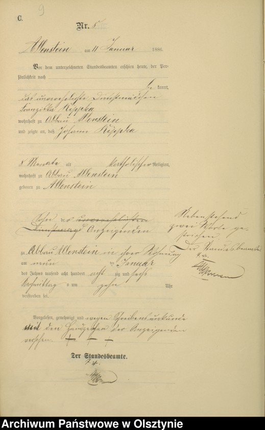 image.from.unit.number "Sterbe-Haupt-Register Tom I, Nr 1 - 254"