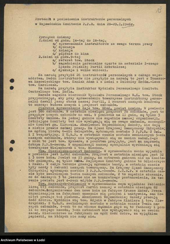 Obraz 20 z jednostki "Protokoły narad instruktorów [personalnych] komitetów powiatowych i miejskich [z załącznikami]"