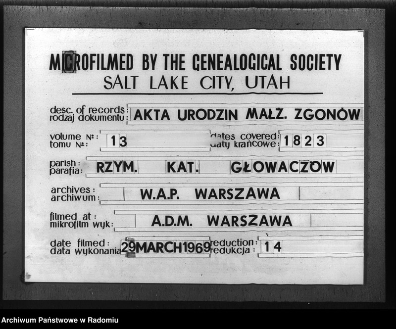 image.from.unit.number "Akta cywilne miasta Głowaczew na rok 1823"