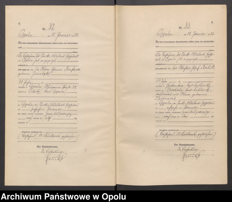Obraz 19 z jednostki "[Rejestr zgonów] 1922 Tom I Nr 1-467"