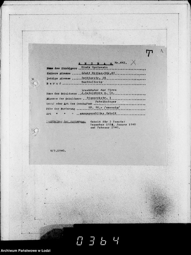 Obraz 5 z jednostki "J. 641-660.[Wnioski Żydów z Getta o zwrot należności za pracę lub towar wzięty na kredyt]"