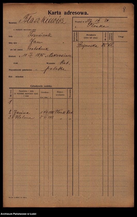 Obraz 10 z jednostki "[Spis ludności Łodzi] Błaszek - Bochenek"