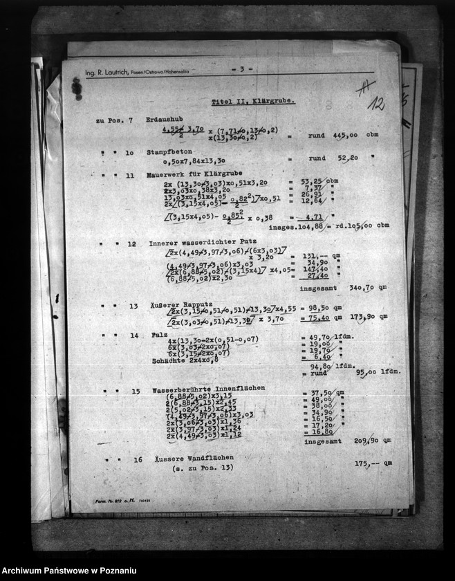 Obraz 16 z jednostki "Entwurt für die Entwässerungsanlage der Reichsbedienstetensiedlung am Rosenweg in Schieratz"