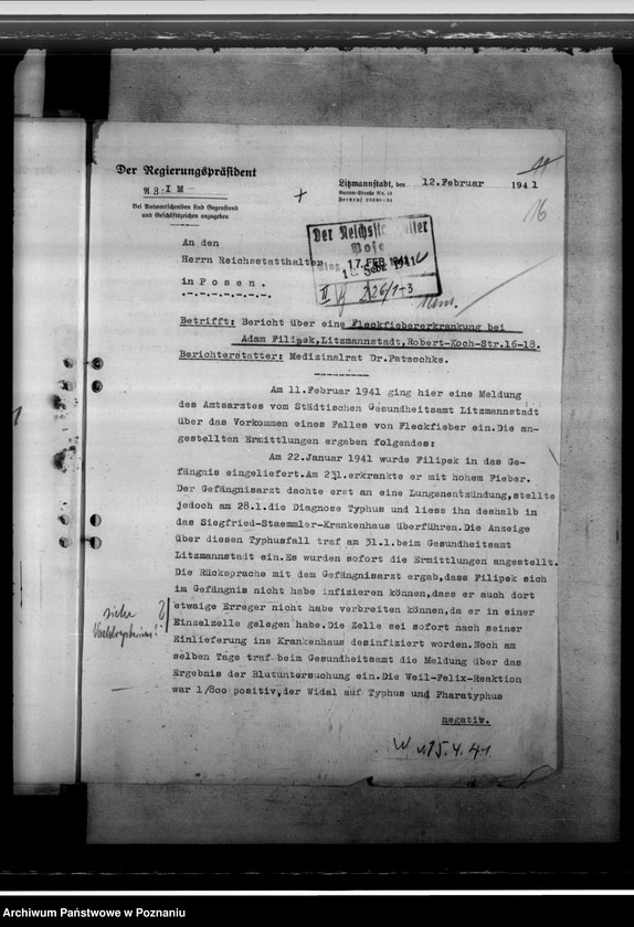 Obraz 20 z jednostki "Flecktyphus im Getto in Löwenstadt, in Zelow, Litzmannstadt (Łódź), Welun, Dobra, Pabianice. Pockenerkrankung"