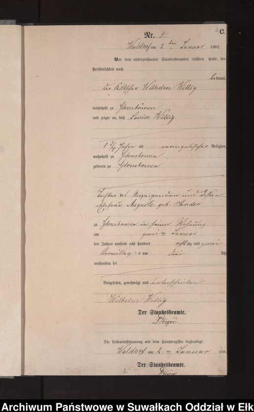 image.from.unit.number "Sterbe-Neben-Register des Königlich Preussischen Standes-Amtes Orlen Kreis Loetzen"