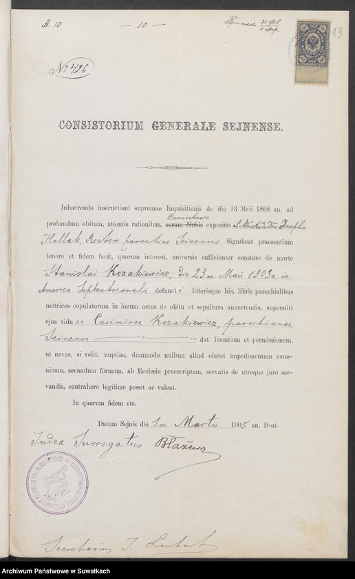 image.from.unit.number "Dokumenty k aktam brakosočetavšichsja Sejnskago Rimsko-Katoličeskago prichoda za 1905 god"