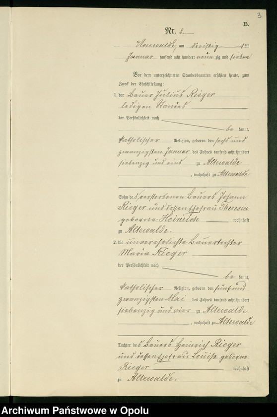 Obraz 7 z jednostki "Heiraths-Neben-Register des Standesamts Altewalde pro 1897"