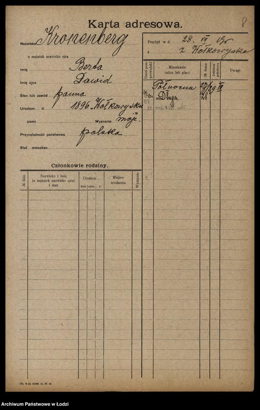 Obraz 10 z jednostki "[Spis ludności Łodzi] Kronenberg - Krugman"