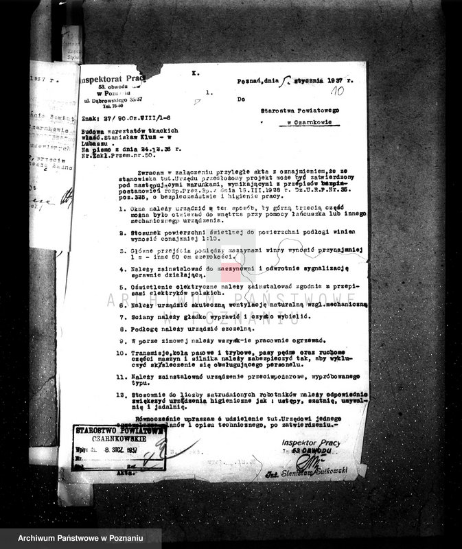 Obraz 19 z jednostki "Zatwierdzenie zakładu przemysłowo /warsztat tkacki firmy Wawel w Lubaszu pow. czarnkowski/"