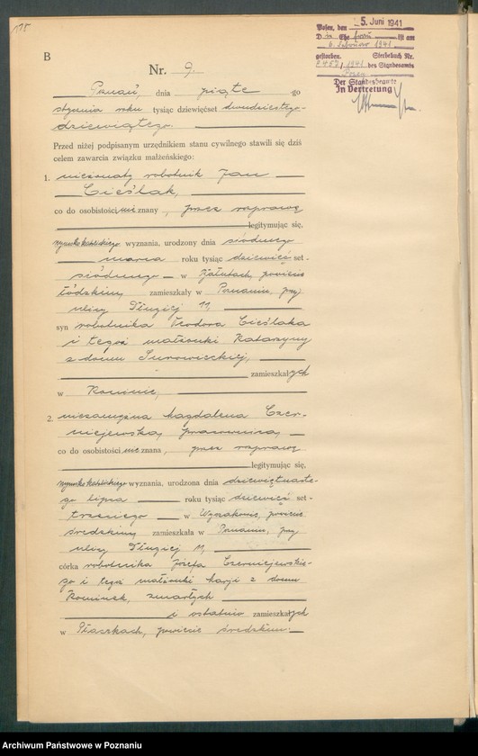 Obraz 20 z jednostki "Księga miejscowa małżeństw tom I [Rejestr główny małżeństw]"