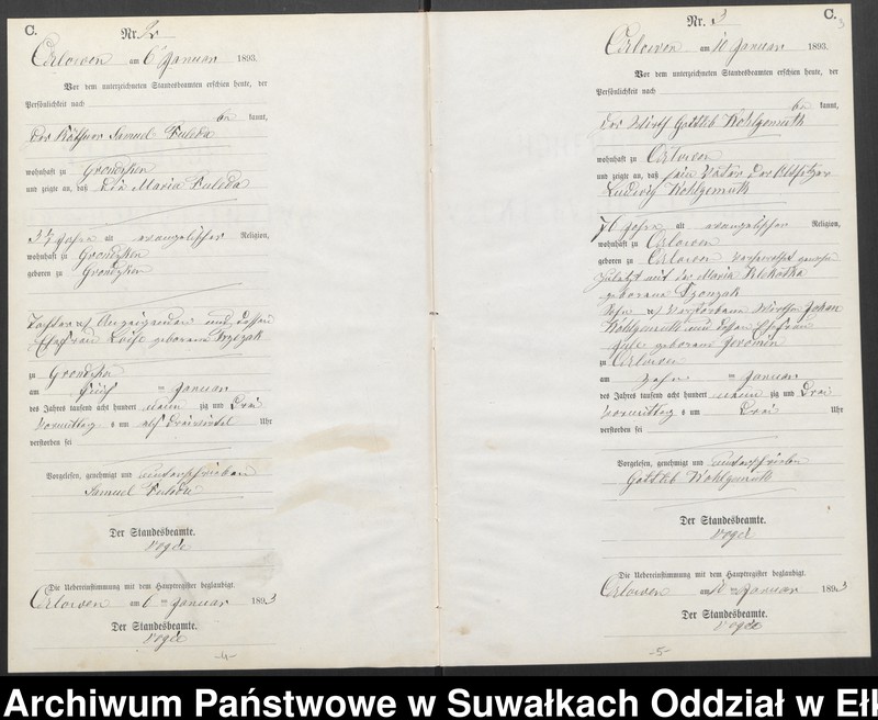 image.from.unit.number "Sterbe-Neben-Register des Preussischen Standes-Amtes Orlowen Kreis Loetzen für das Jahr 1893"