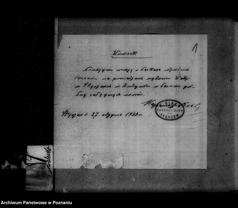 Obraz 6 z jednostki "Zatwierdzenie wytwórni waty K. Biały w Stęszewie powiat poznański"