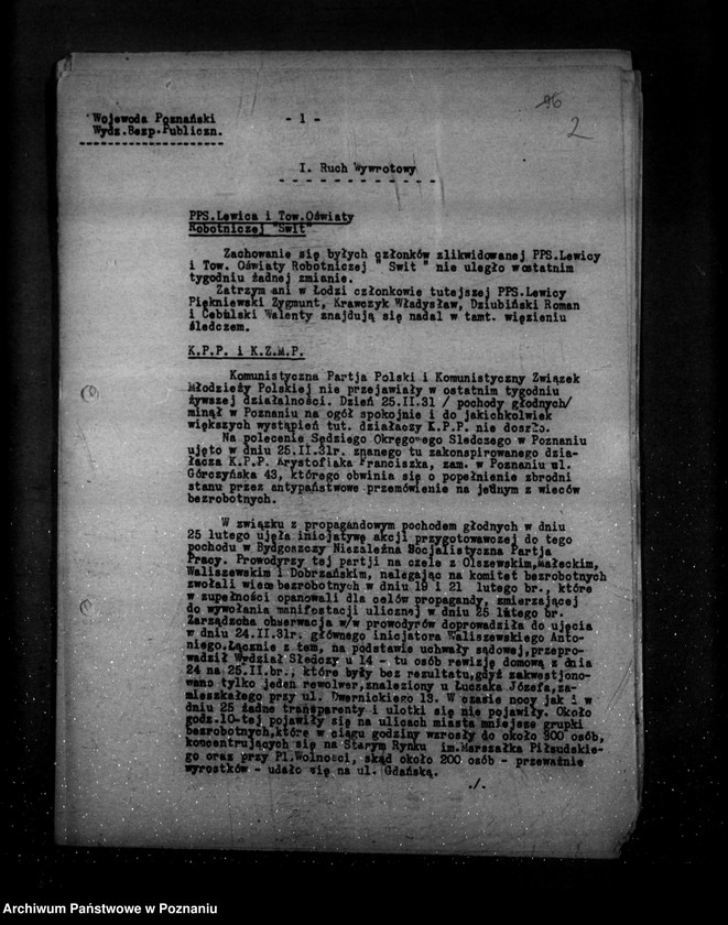 Obraz 6 z jednostki "Sprawozdania sytuacyjne tygodniowe ze stanu bezpieczeństwa za czas od 27 lutego do 7 maja 1931 r. /nr 9-17/"