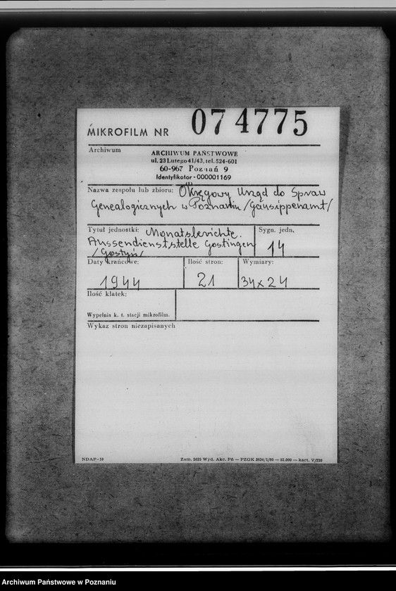 Obraz 2 z jednostki "Monatsberichte. Aussendienststelle Gostingen [Gostyń]"